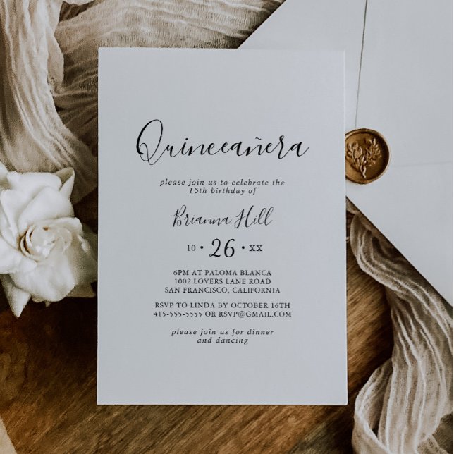 Convite Quinceañera Minimalista Simples (Criador carregado)