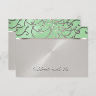 Convite Quinceanera Mint Green e Silver Filigree Swirls