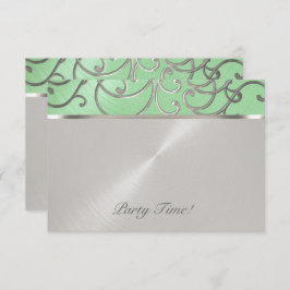 Convite Quinceanera Mint Green e Silver Filigree Swirls