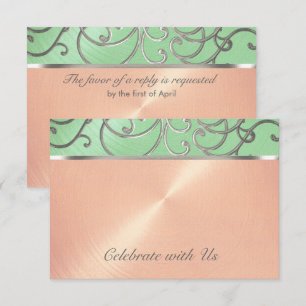Convite Quinceanera Mint Green Peach Silver Swirl
