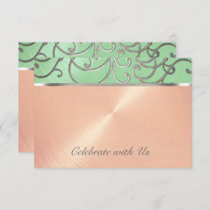 Convite Quinceanera Mint Green Peach Silver Swirl