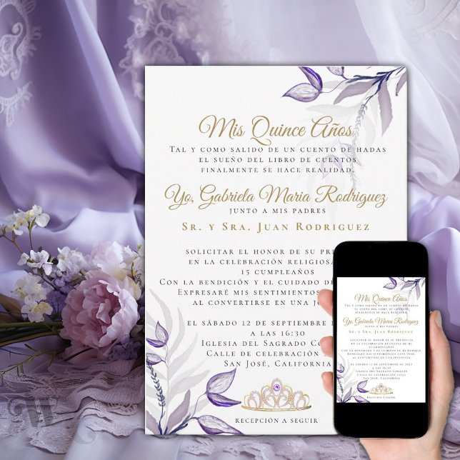 Convite Quinceañera Mis Quince Años Follaje Morado (Criador carregado)