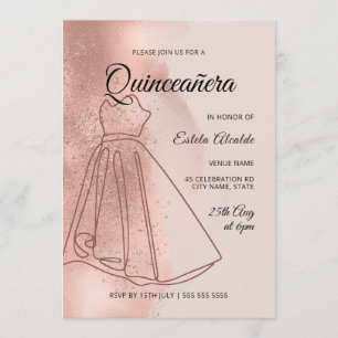 Convite Quinceanera Mis Quince Dusty Rosa Dourado Elegante