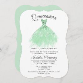 Convite Quinceanera Mis Quince Mint Green Glitter
