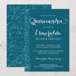 Convite Quinceanera Moderna Azul Silver