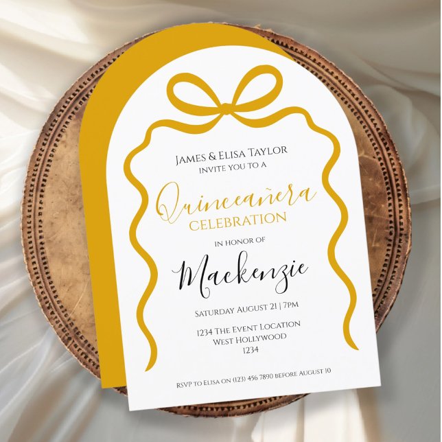 Convite Quinceanera Moderna Frame de Fita (Quinceanera Modern Ribbon Frame Invitation by Ricaso. For the 15 year old. Stylish template)