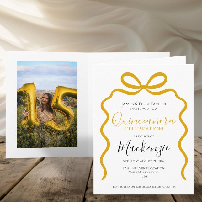 Convite Quinceanera Moderna Frame de Fita (Quinceanera Modern Ribbon Frame Invitation by Ricaso. Add your own photograph to the inside)