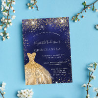 Quinceanera navy blue gold dress glamorous