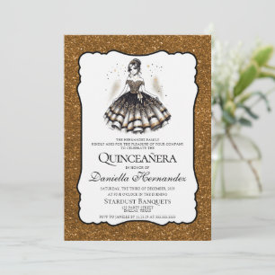 Convite Quinceañera negra e Dourada