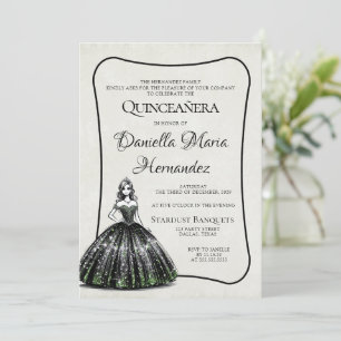 Convite Quinceañera Negra e Verde