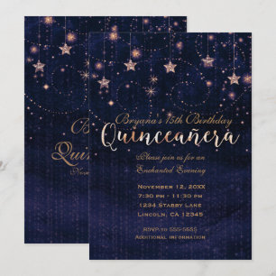 Convite Quinceañera Noite Estrelada Roxo e Dourado Caprich