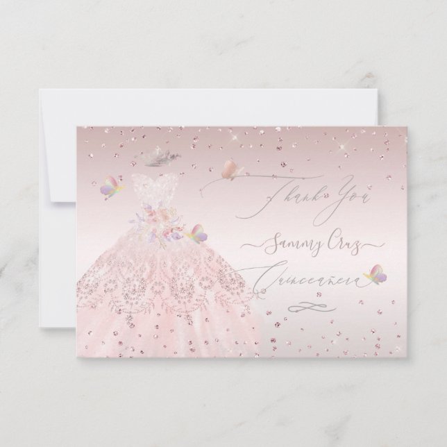 Convite Quinceanera Obrigado A Escamotear O Glitter Gown I (Frente)