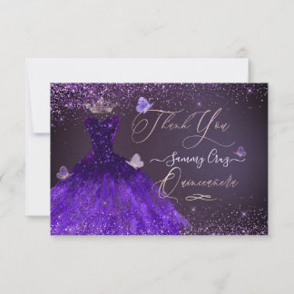 Convite Quinceanera Obrigado Brilho Ultra Violeta  