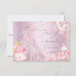 Convite Quinceanera Obrigado Dusty Rosa Glitter Gown