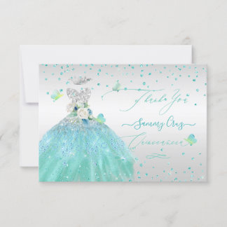 Convite Quinceanera Obrigado Glitter Silver Turquois
