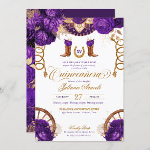 Convite Quinceanera Ocidental do Rosa Roxo Dourado