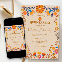 Convite Quinceanera Ocidental Floral Mexicana