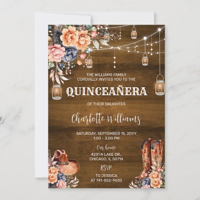 Convite Quinceañera Ocidental Russo (Frente)