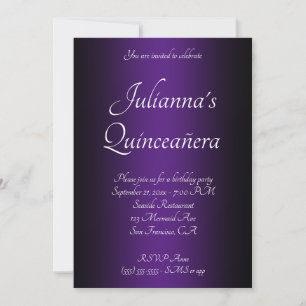 Convite Quinceañera, Ombre Real Negro e Roxo Elegante