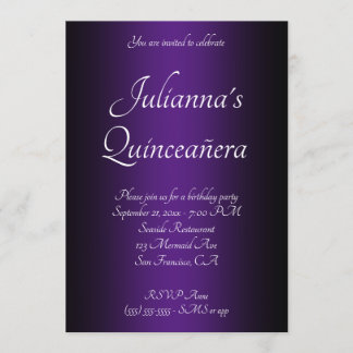Convite Quinceañera, Ombre Real Negro e Roxo Elegante