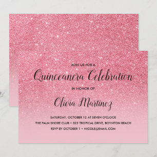 Convite Quinceañera, Ombre Rosa Brilhante