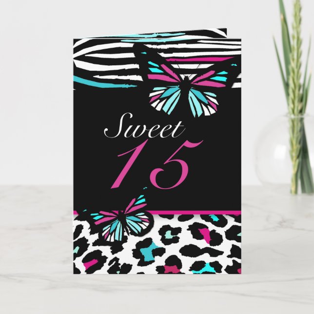 Convite Quinceanera ou Sweet 16 Butterfly Invitation, rosa (Frente)