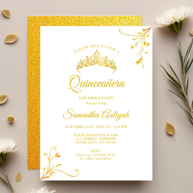 Convite Quinceanera Ouro Moderno Minimalista (Criador carregado)