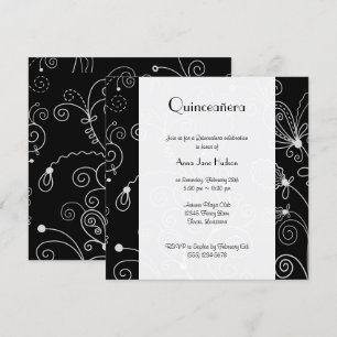 Convite Quinceanera - Padrão Enrolado, Enroscados - Preto