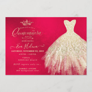 Convite Quinceañera, Palhaço De Glitters, Faux Dourado+Ver