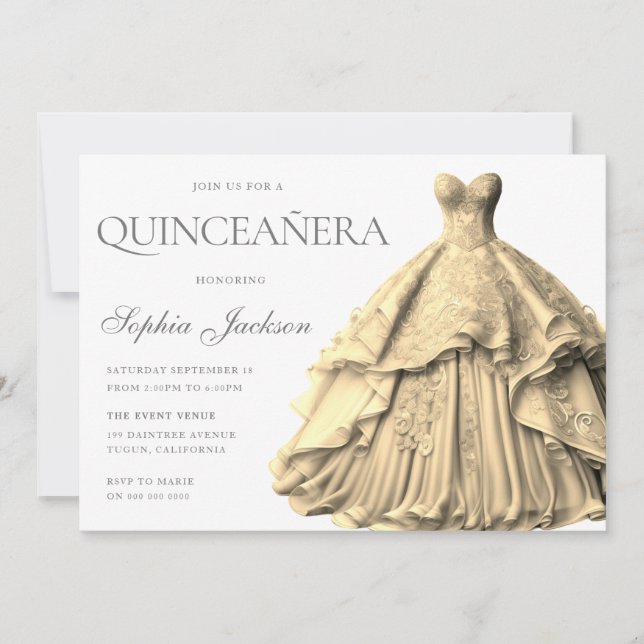 Convite Quinceanera, palhaço Dourado e encantado (Frente)