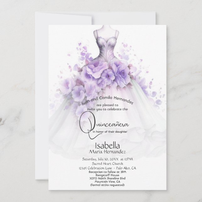 Convite Quinceañera | Palhaço Floral Lilac (Frente)