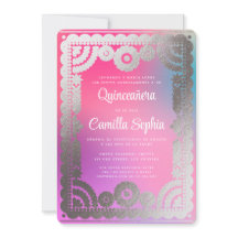 Quinceañera Papel Picado Gradação Prata Rosa Rosa