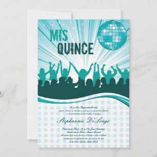 Convite Quinceanera para festa de dança teal 5x7