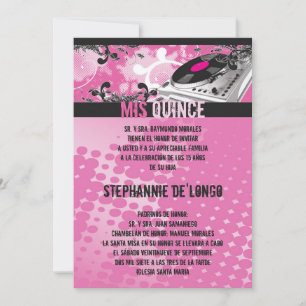 Convite Quinceanera para girar de DJ cor-de-rosa 5