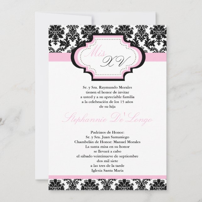 Convite Quinceanera para Rosas claro 5x7 (Frente)