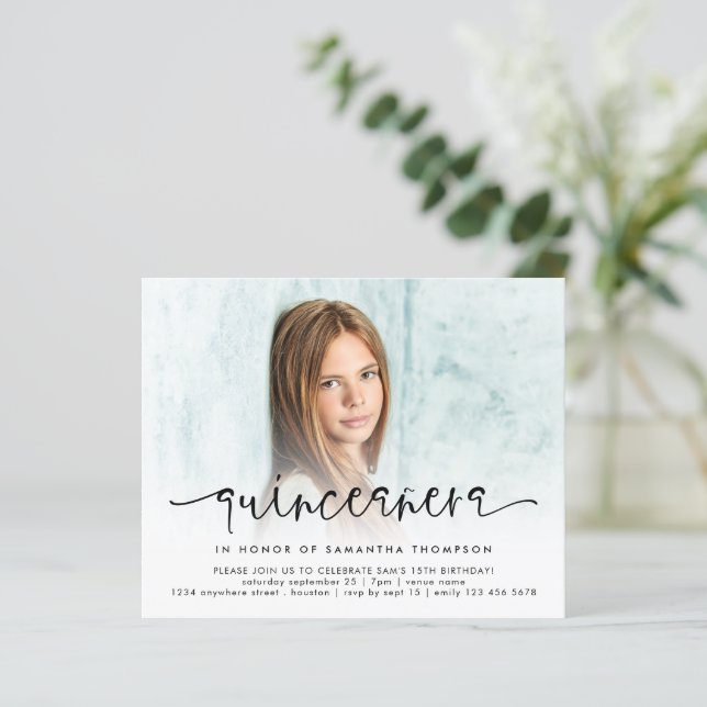 Convite Quinceañera para Sobreposição de Fotos Orç (Em pé/Frente)