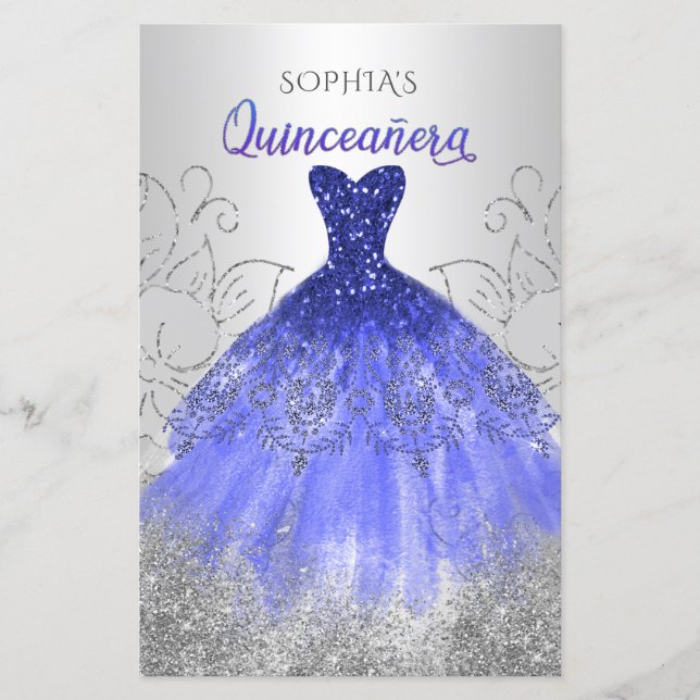 Convite Quinceañera para Vestir o Espeto Azul de O (Frente)