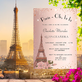 Convite Quinceanera Paris Eiffel torre rosa gold