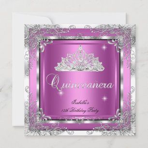 Convite Quinceanera Party Pink Silver Diamond Tiara