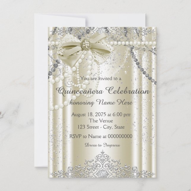 Convite Quinceanera Pérola de Marfim (Frente)