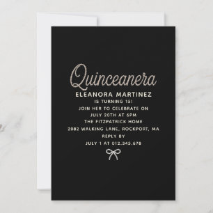 Convite Quinceanera Pérola Preta e Branca com Arco de Rote
