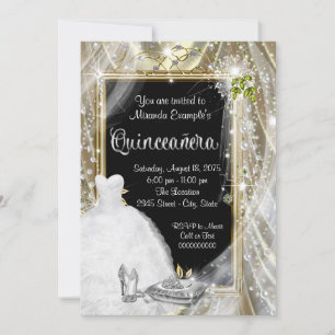 Convite Quinceañera Pérola Preta e Dourada