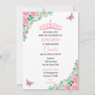 Convite Quinceañera Pink Borboleta Floral Mis Quince Anos