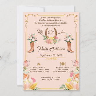 Convite QuinCEANERA Pink Charra Watercolor