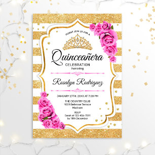 Convite Quinceanera - Pink Dourado Branco