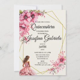 Convite Quinceañera pink floral Invitation