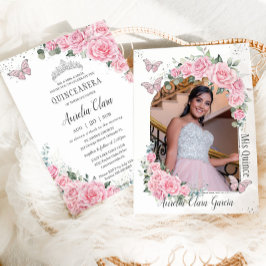 Convite Quinceañera Pink Princesa Floral Foto