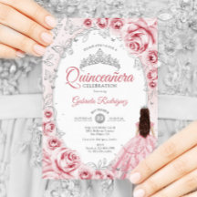 Quinceanera Pink Silver Floral