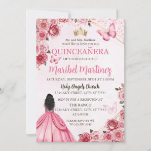 Convite Quinceanera Pink Vress Borboleta