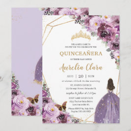 Convite Quinceañera Plum Mauve Purple Floral Mis Quince 15